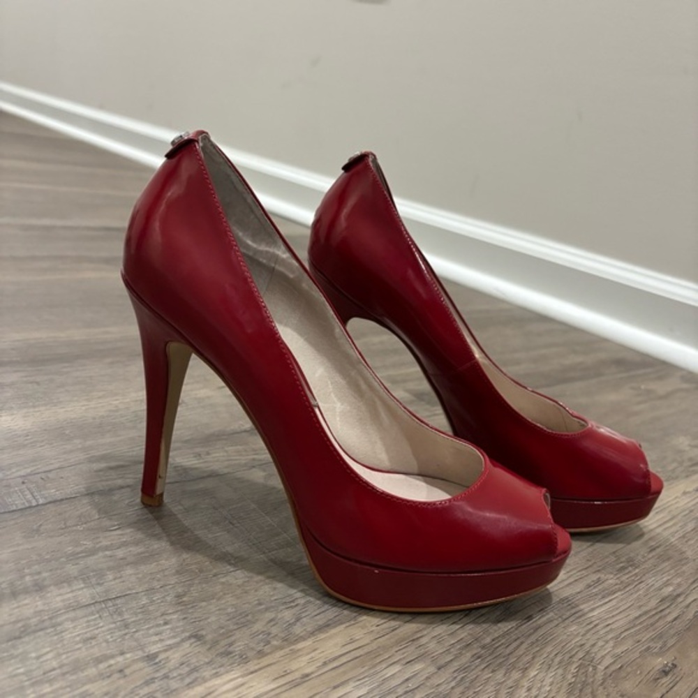 MICHAEL Michael Kors Red Patent  Platform Peep Toe Heels